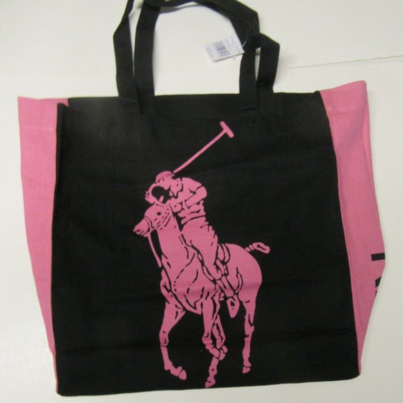 Polo Ralph Lauren Black Canvas Tote RL 2000 Pink Pony Logo - Picture 5 of 5
